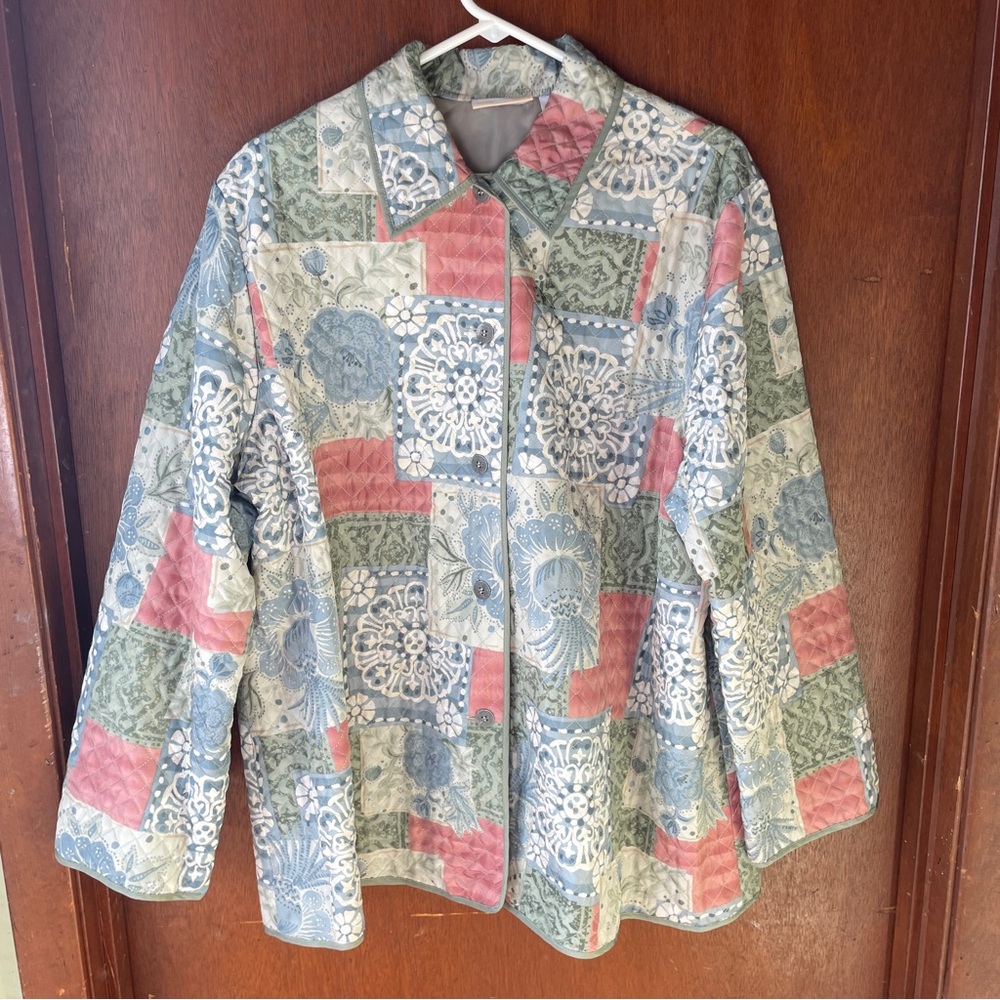 Vtg Silk Quilted Patchwork Jacket - Size 18w - image 1